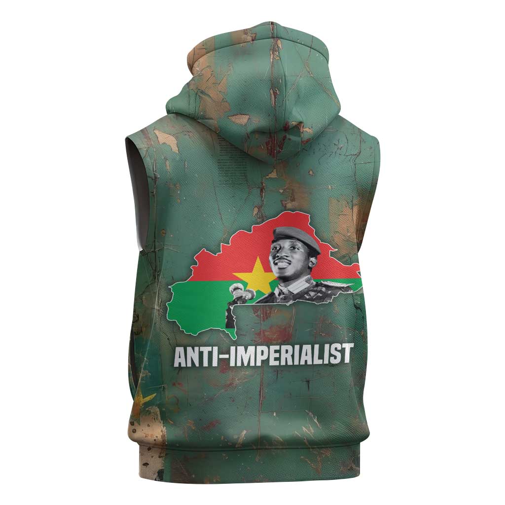Burkina Faso Thomas Sankara Sleeveless Zip Hoodie with Military Stance and Anti-Imperialist Quote Tribute Design - African Pride