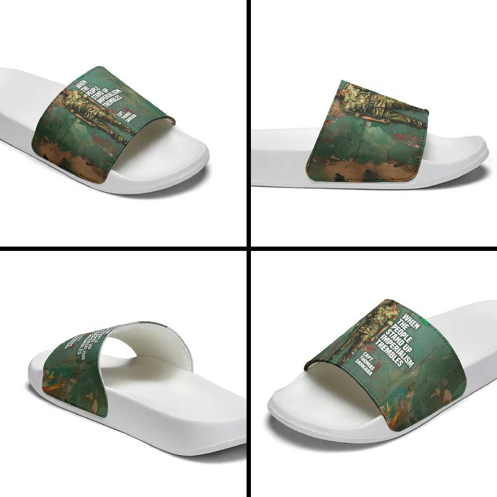 Burkina Faso Thomas Sankara Slide Sandals with Military Stance and Anti-Imperialist Quote Tribute Design - African Pride