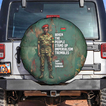 Burkina Faso Thomas Sankara Spare Tire Cover with Military Stance and Anti-Imperialist Quote Tribute Design - African Pride