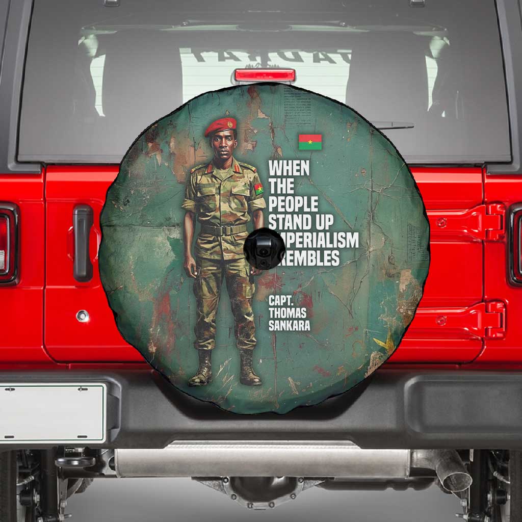 Burkina Faso Thomas Sankara Spare Tire Cover with Military Stance and Anti-Imperialist Quote Tribute Design - African Pride