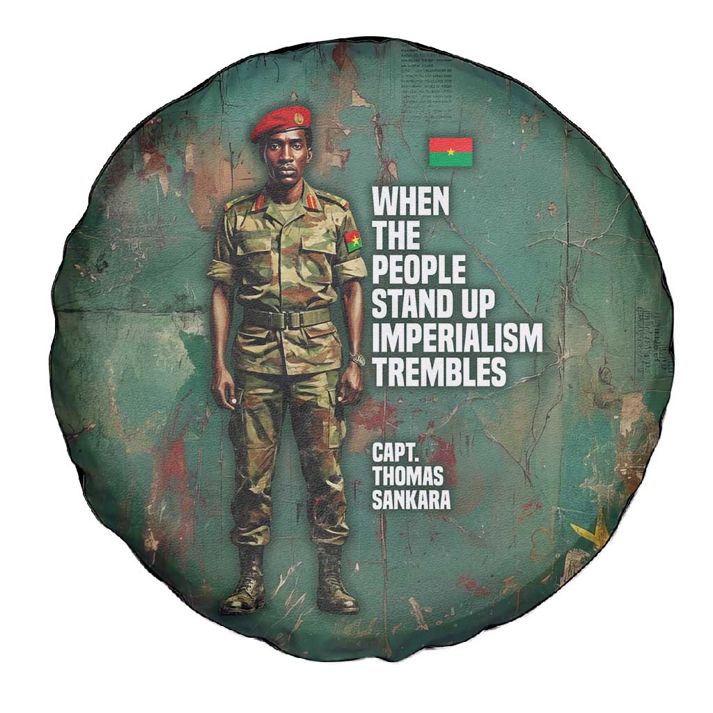 Burkina Faso Thomas Sankara Spare Tire Cover with Military Stance and Anti-Imperialist Quote Tribute Design - African Pride