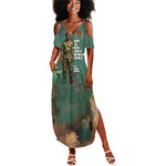 Burkina Faso Thomas Sankara Summer Maxi Dress with Military Stance and Anti-Imperialist Quote Tribute Design - African Pride