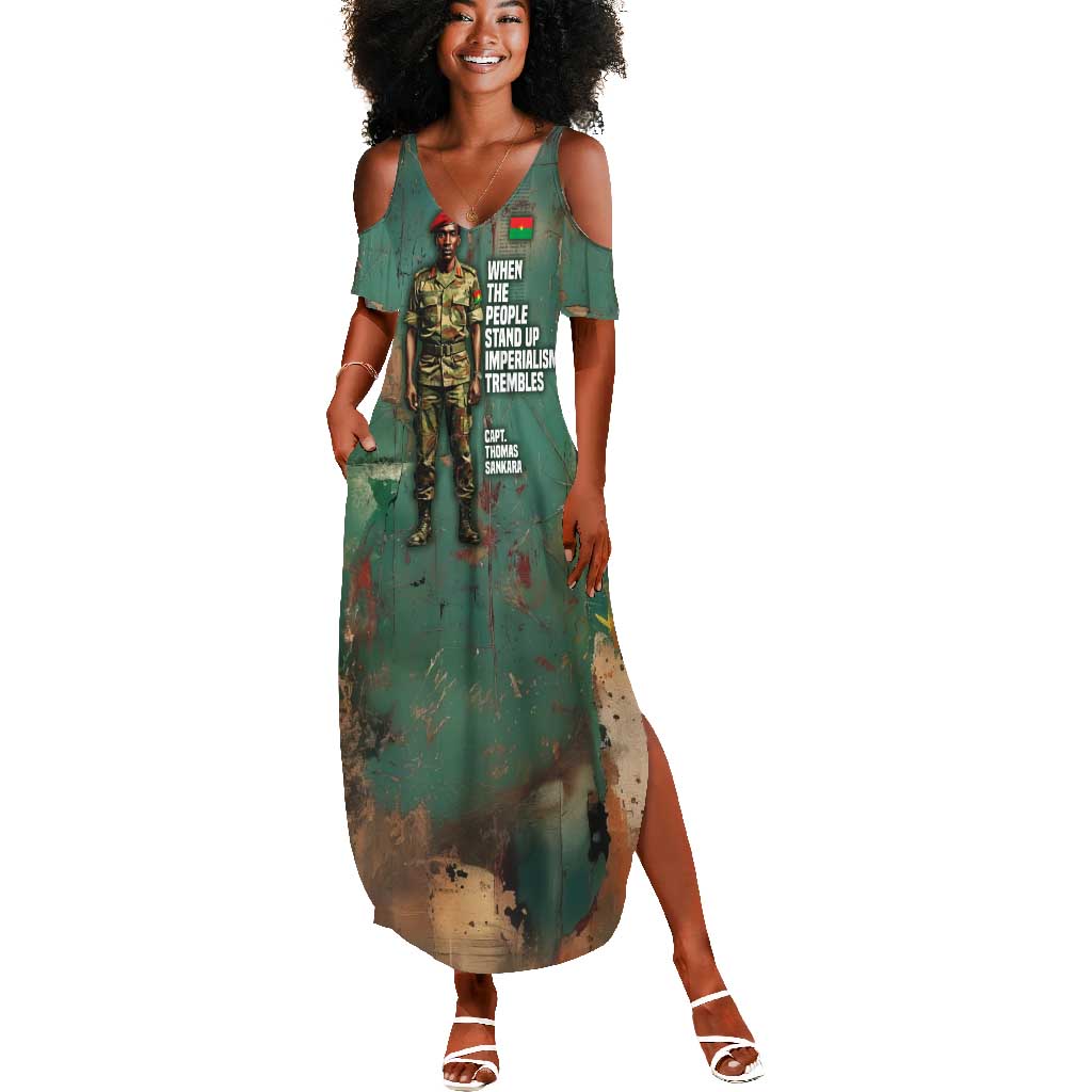 Burkina Faso Thomas Sankara Summer Maxi Dress with Military Stance and Anti-Imperialist Quote Tribute Design - African Pride