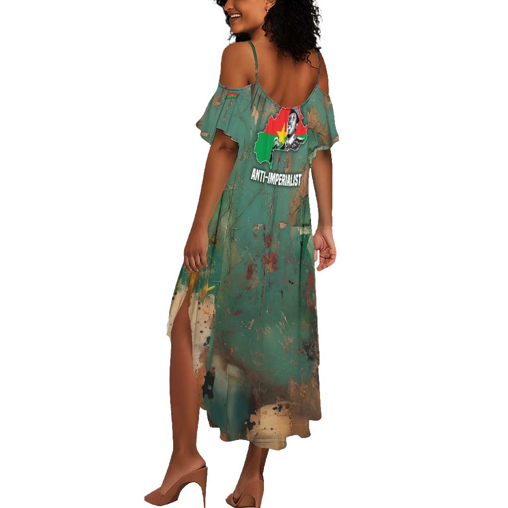 Burkina Faso Thomas Sankara Summer Maxi Dress with Military Stance and Anti-Imperialist Quote Tribute Design - African Pride