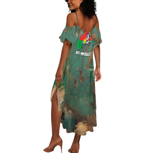 Burkina Faso Thomas Sankara Summer Maxi Dress with Military Stance and Anti-Imperialist Quote Tribute Design - African Pride