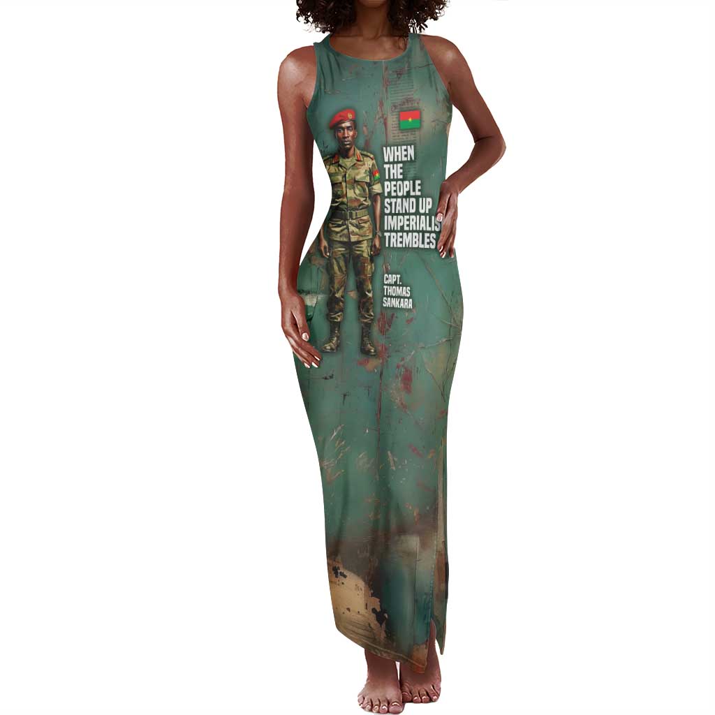 Burkina Faso Thomas Sankara Tank Maxi Dress with Military Stance and Anti-Imperialist Quote Tribute Design - African Pride