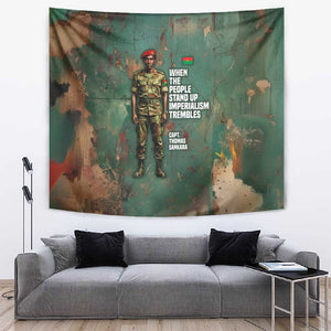 Burkina Faso Thomas Sankara Tapestry with Military Stance and Anti-Imperialist Quote Tribute Design - African Pride
