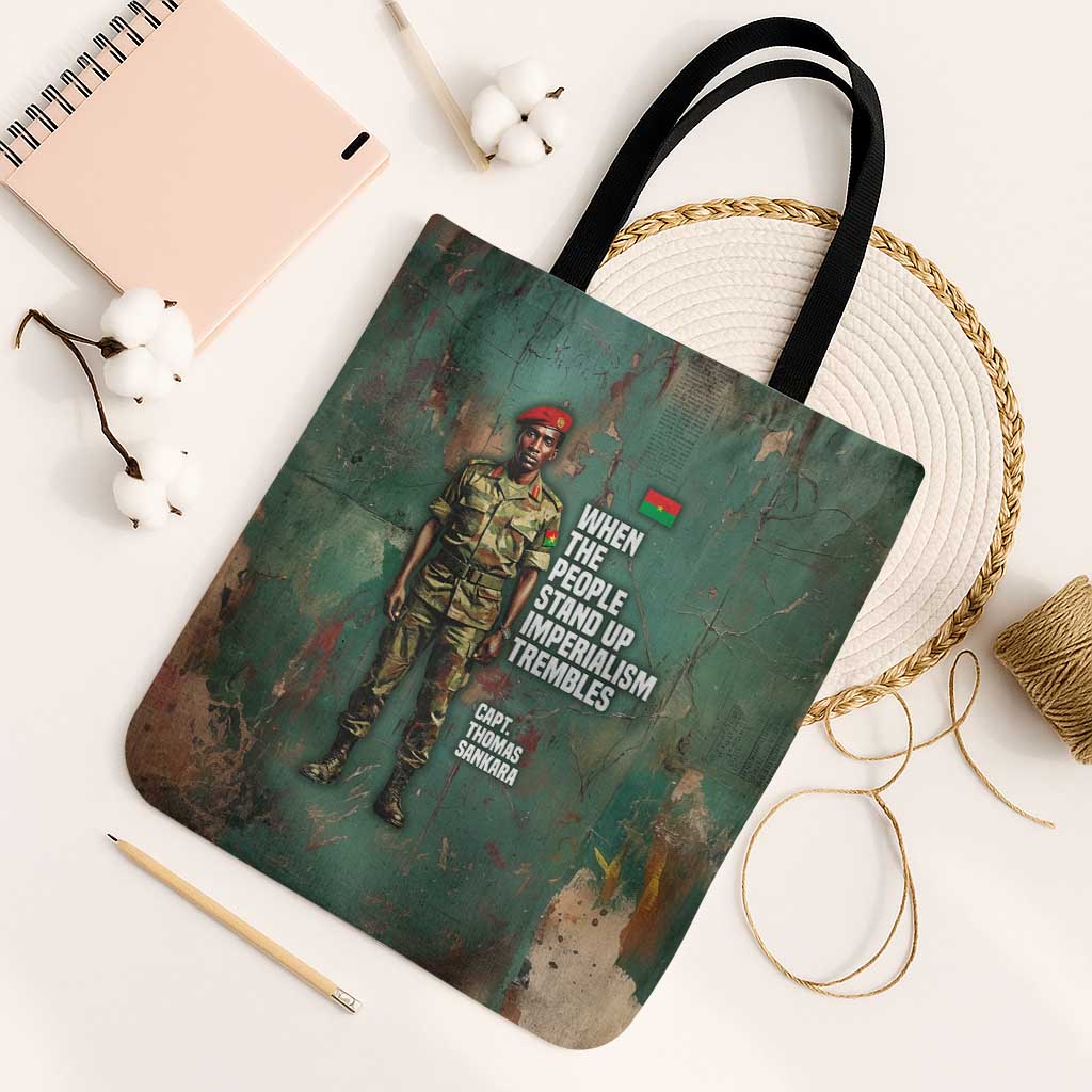 Burkina Faso Thomas Sankara Tote Bag with Military Stance and Anti-Imperialist Quote Tribute Design - African Pride