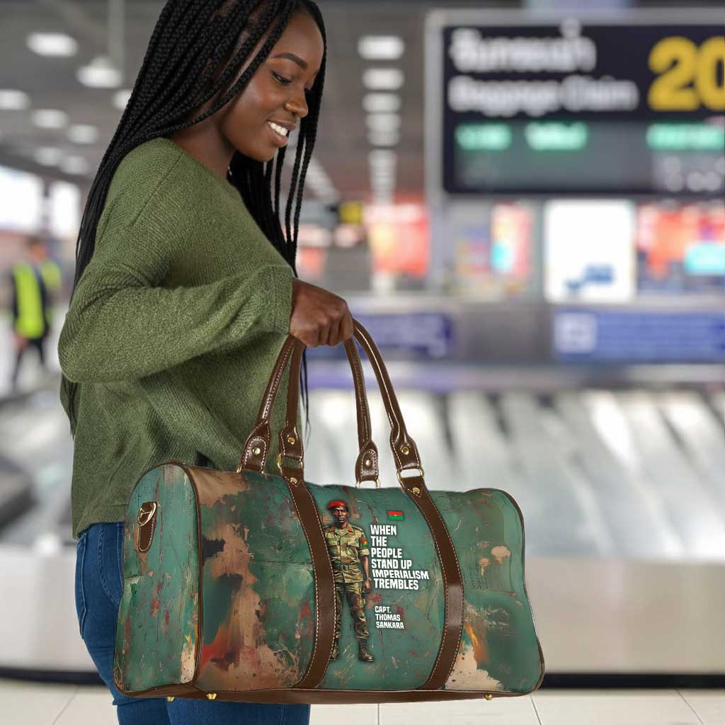Burkina Faso Thomas Sankara Travel Bag with Military Stance and Anti-Imperialist Quote Tribute Design - African Pride