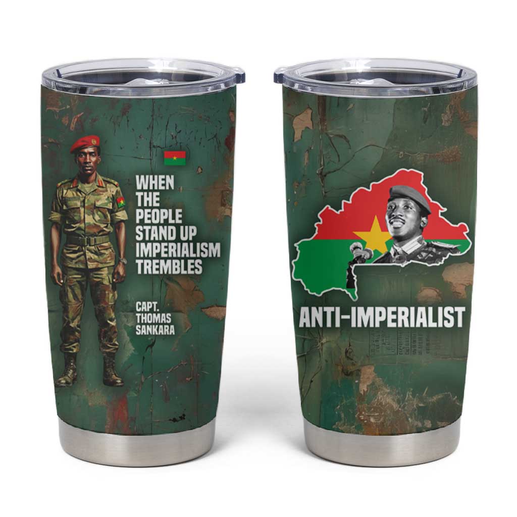 Burkina Faso Thomas Sankara Tumbler Cup with Military Stance and Anti-Imperialist Quote Tribute Design - African Pride