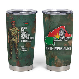Burkina Faso Thomas Sankara Tumbler Cup with Military Stance and Anti-Imperialist Quote Tribute Design - African Pride