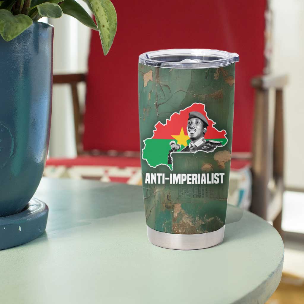 Burkina Faso Thomas Sankara Tumbler Cup with Military Stance and Anti-Imperialist Quote Tribute Design - African Pride