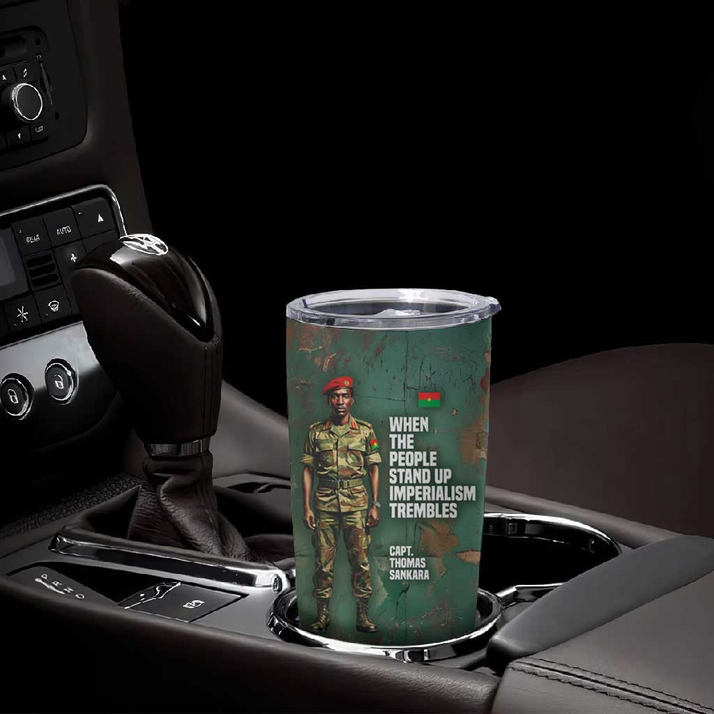Burkina Faso Thomas Sankara Tumbler Cup with Military Stance and Anti-Imperialist Quote Tribute Design - African Pride