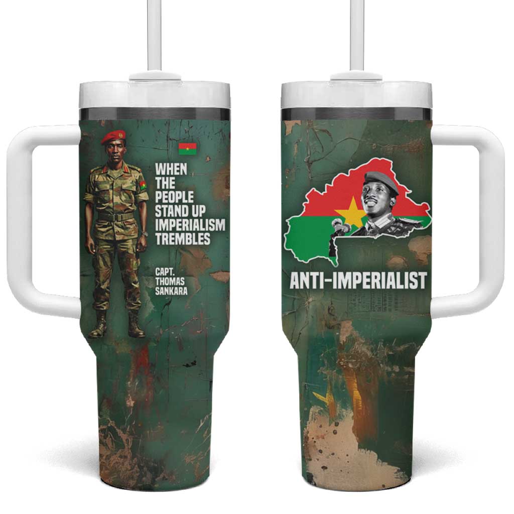 Burkina Faso Thomas Sankara Tumbler With Handle with Military Stance and Anti-Imperialist Quote Tribute Design - African Pride