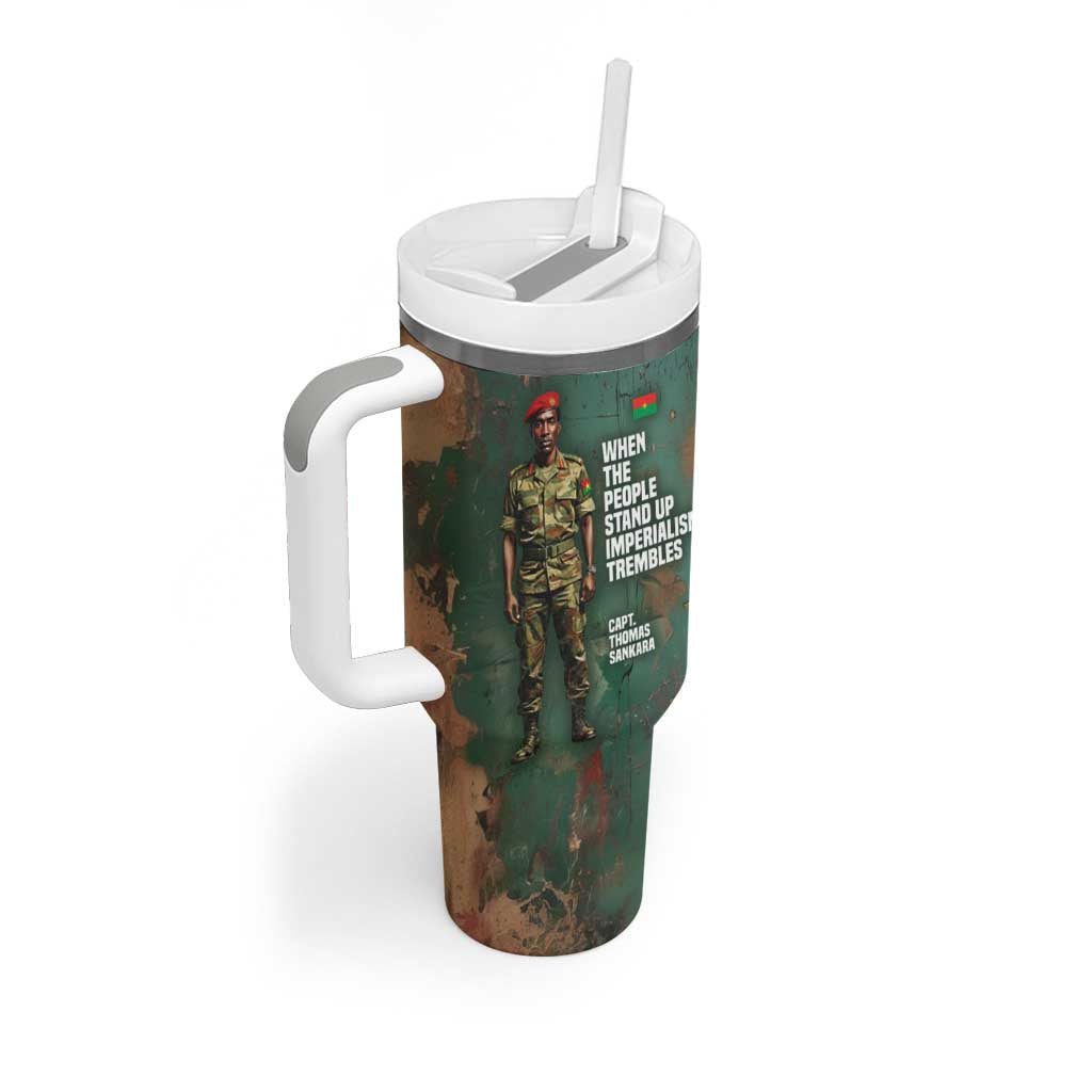 Burkina Faso Thomas Sankara Tumbler With Handle with Military Stance and Anti-Imperialist Quote Tribute Design - African Pride