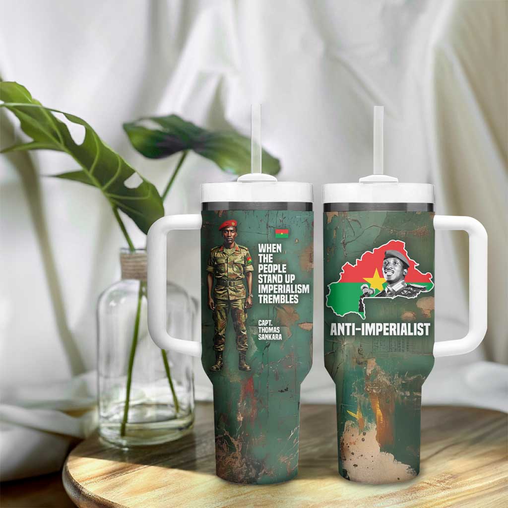 Burkina Faso Thomas Sankara Tumbler With Handle with Military Stance and Anti-Imperialist Quote Tribute Design - African Pride
