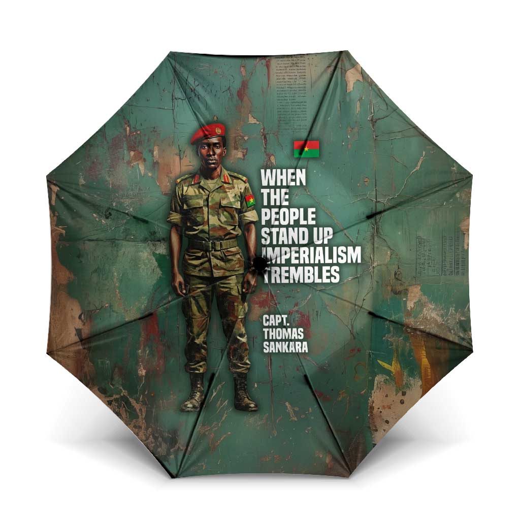Burkina Faso Thomas Sankara Umbrella with Military Stance and Anti-Imperialist Quote Tribute Design - African Pride