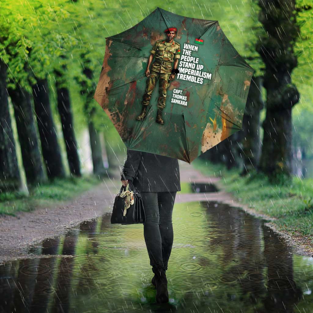Burkina Faso Thomas Sankara Umbrella with Military Stance and Anti-Imperialist Quote Tribute Design - African Pride