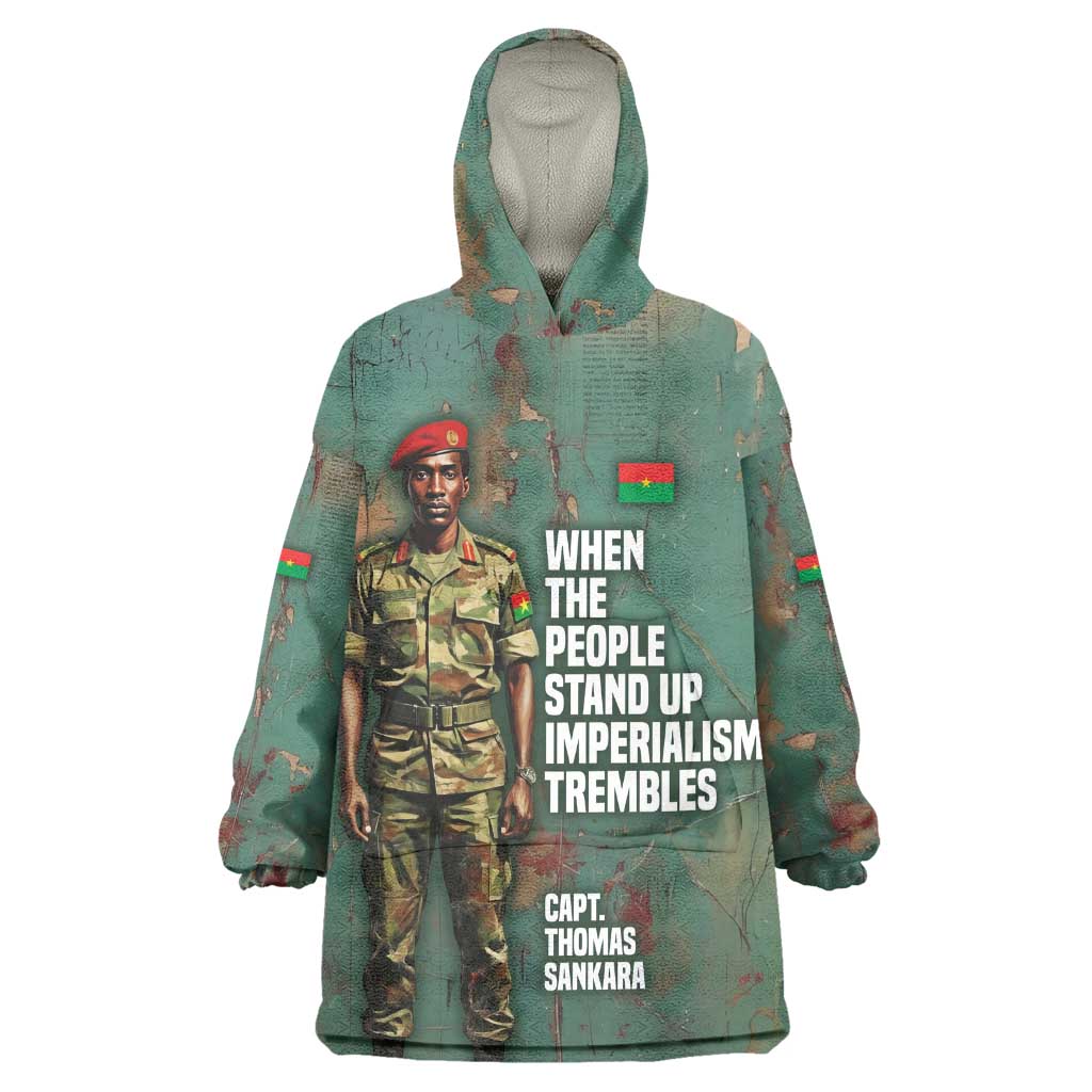 Burkina Faso Thomas Sankara Wearable Blanket Hoodie with Military Stance and Anti-Imperialist Quote Tribute Design - African Pride
