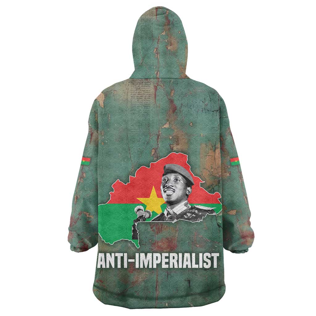 Burkina Faso Thomas Sankara Wearable Blanket Hoodie with Military Stance and Anti-Imperialist Quote Tribute Design - African Pride