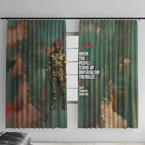 Burkina Faso Thomas Sankara Window Curtain with Military Stance and Anti-Imperialist Quote Tribute Design - African Pride