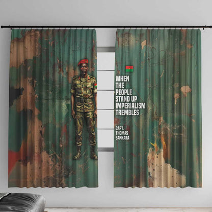 Burkina Faso Thomas Sankara Window Curtain with Military Stance and Anti-Imperialist Quote Tribute Design - African Pride