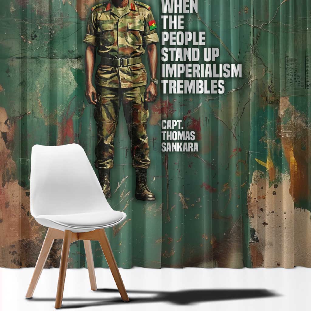Burkina Faso Thomas Sankara Window Curtain with Military Stance and Anti-Imperialist Quote Tribute Design - African Pride