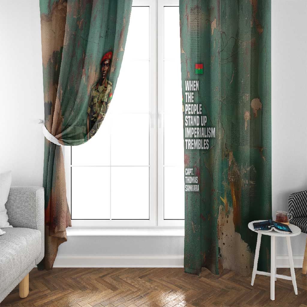 Burkina Faso Thomas Sankara Window Curtain with Military Stance and Anti-Imperialist Quote Tribute Design - African Pride