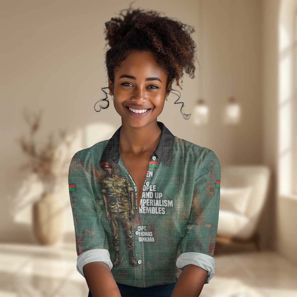Burkina Faso Thomas Sankara Women Casual Shirt with Military Stance and Anti-Imperialist Quote Tribute Design - African Pride