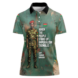 Burkina Faso Thomas Sankara Women Polo Shirt with Military Stance and Anti-Imperialist Quote Tribute Design - African Pride