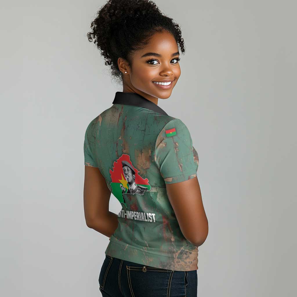 Burkina Faso Thomas Sankara Women Polo Shirt with Military Stance and Anti-Imperialist Quote Tribute Design - African Pride
