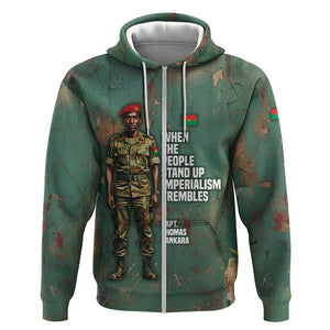 Burkina Faso Thomas Sankara Zip Hoodie with Military Stance and Anti-Imperialist Quote Tribute Design - African Pride