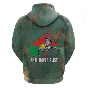 Burkina Faso Thomas Sankara Zip Hoodie with Military Stance and Anti-Imperialist Quote Tribute Design - African Pride
