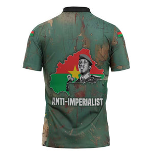 Burkina Faso Thomas Sankara Zipper Polo Shirt with Military Stance and Anti-Imperialist Quote Tribute Design - African Pride