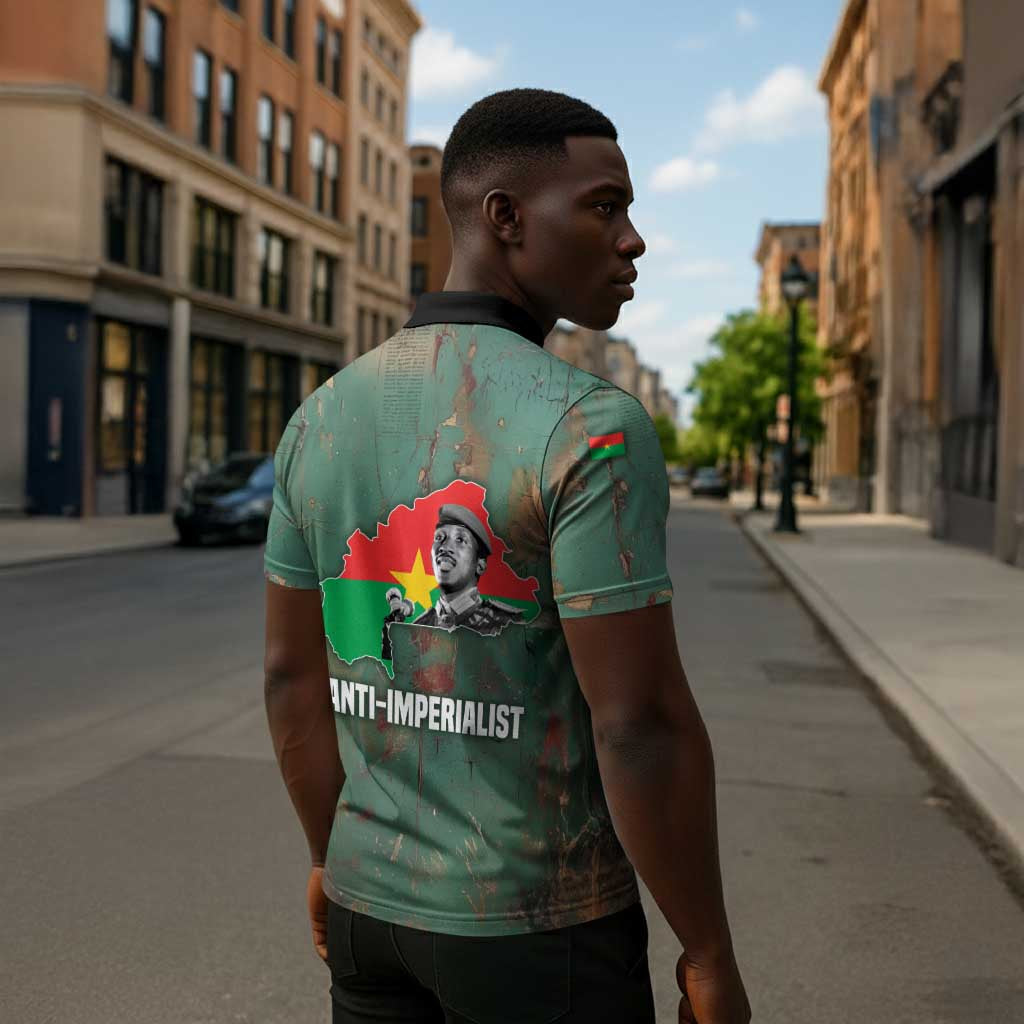 Burkina Faso Thomas Sankara Zipper Polo Shirt with Military Stance and Anti-Imperialist Quote Tribute Design - African Pride