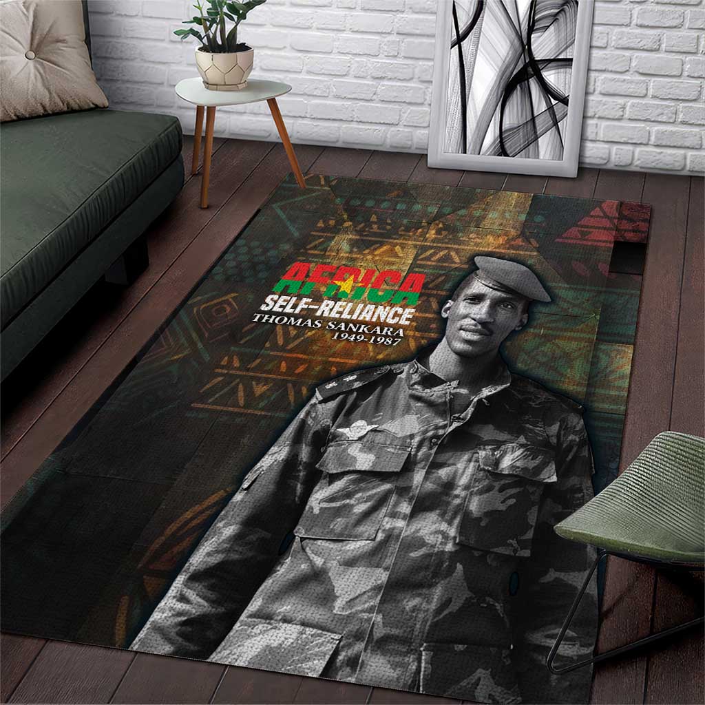 Thomas Sankara Area Rug Burkina Faso Africa Self-Reliance Message and Military Portrait - African Pride