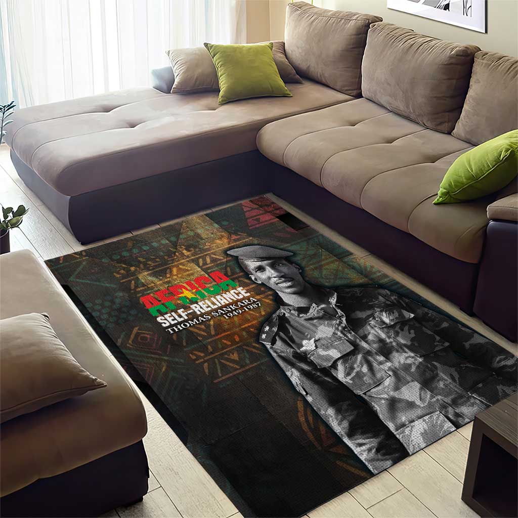 Thomas Sankara Area Rug Burkina Faso Africa Self-Reliance Message and Military Portrait - African Pride
