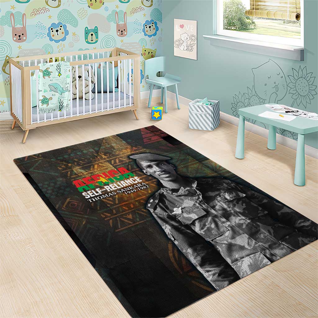 Thomas Sankara Area Rug Burkina Faso Africa Self-Reliance Message and Military Portrait - African Pride