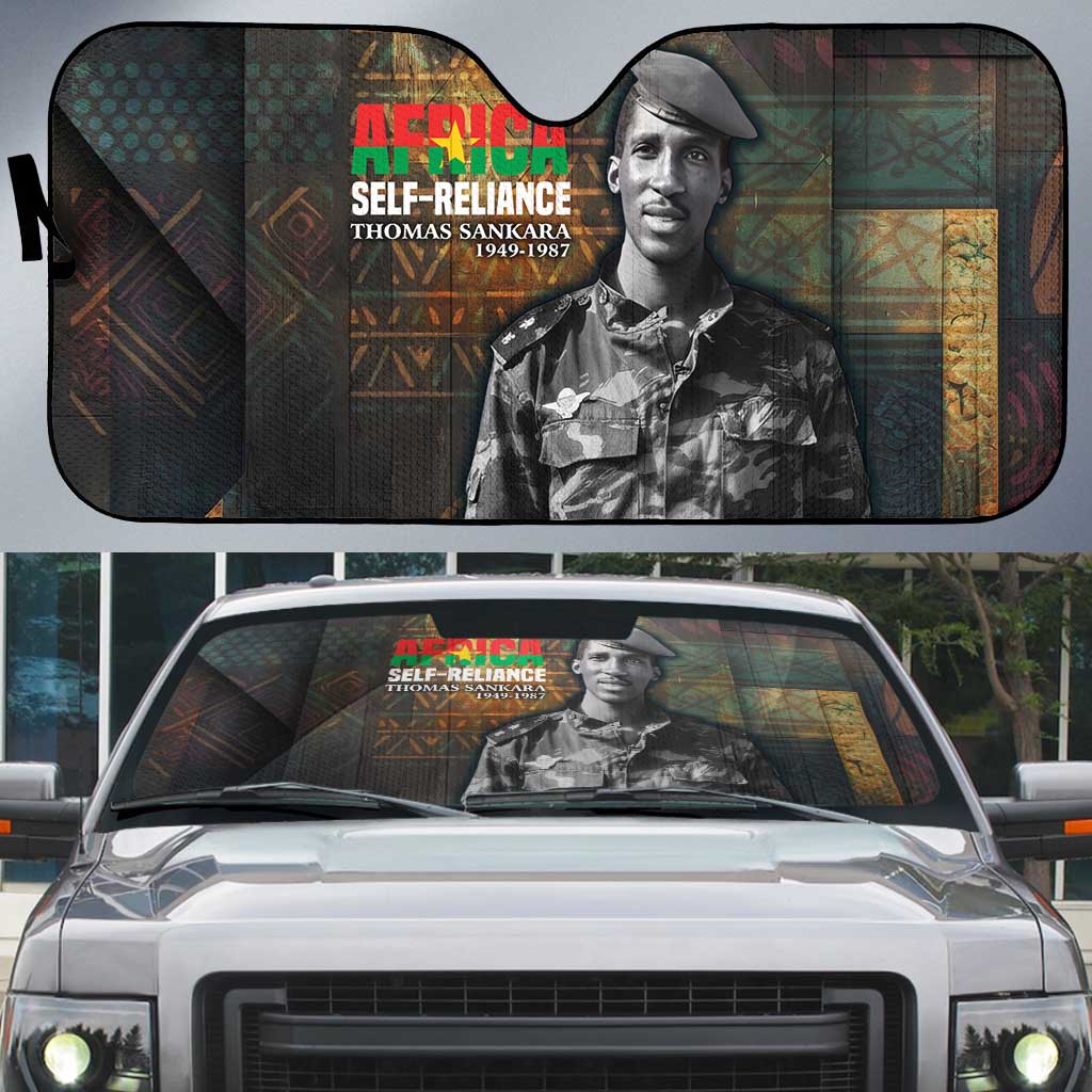 Thomas Sankara Auto Sun Shade Burkina Faso Africa Self-Reliance Message and Military Portrait - African Pride
