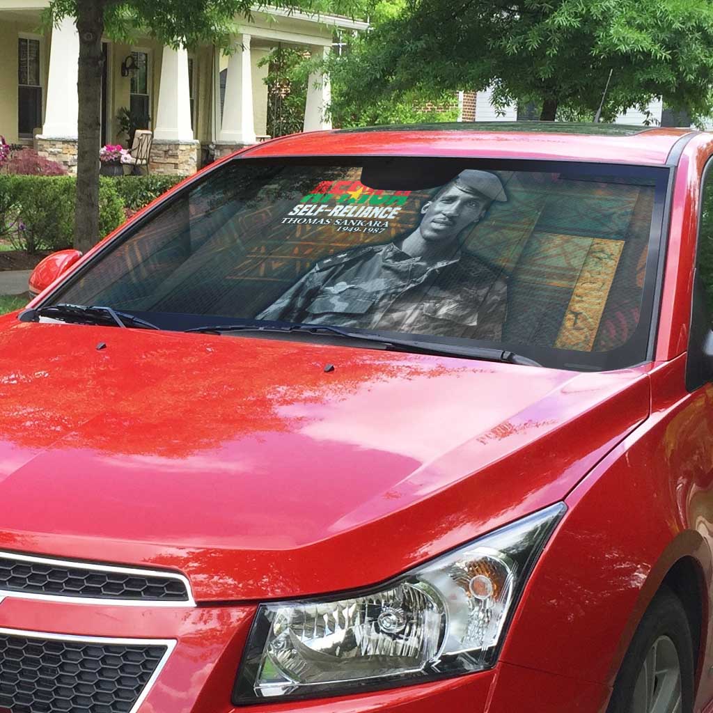 Thomas Sankara Auto Sun Shade Burkina Faso Africa Self-Reliance Message and Military Portrait - African Pride