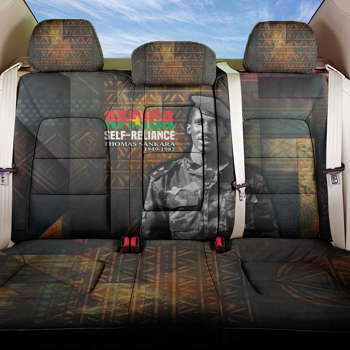 Thomas Sankara Back Car Seat Cover Burkina Faso Africa Self-Reliance Message and Military Portrait - African Pride
