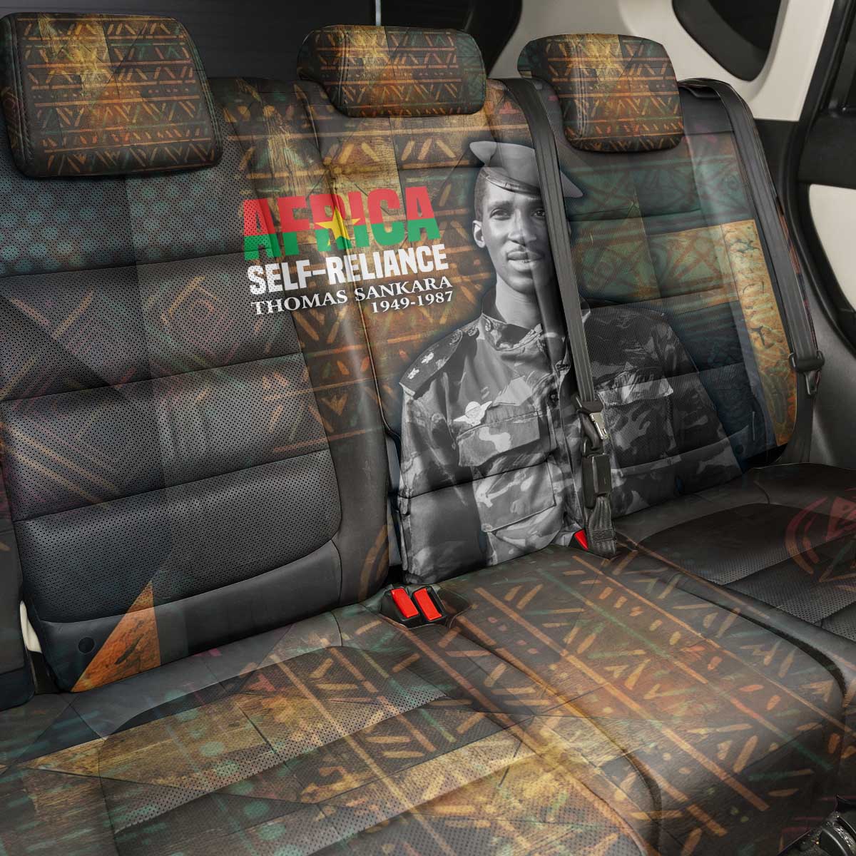 Thomas Sankara Back Car Seat Cover Burkina Faso Africa Self-Reliance Message and Military Portrait - African Pride