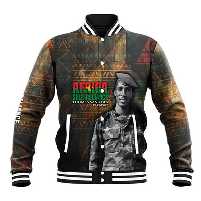 Thomas Sankara Baseball Jacket Burkina Faso Africa Self-Reliance Message and Military Portrait - African Pride