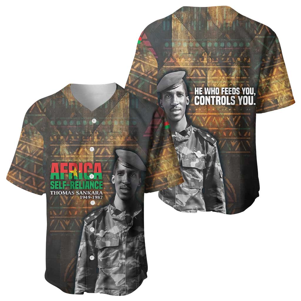 Thomas Sankara Baseball Jersey Burkina Faso Africa Self-Reliance Message and Military Portrait - African Pride