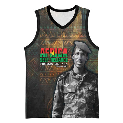 Thomas Sankara Basketball Jersey Burkina Faso Africa Self-Reliance Message and Military Portrait - African Pride