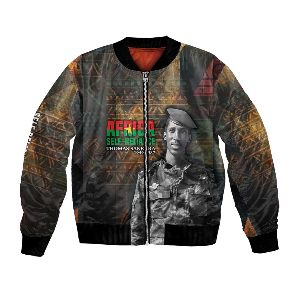 Thomas Sankara Bomber Jacket Burkina Faso Africa Self-Reliance Message and Military Portrait - African Pride