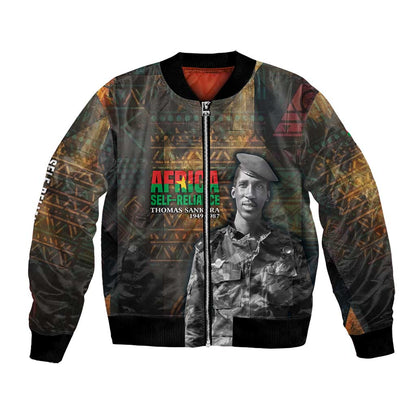 Thomas Sankara Bomber Jacket Burkina Faso Africa Self-Reliance Message and Military Portrait - African Pride