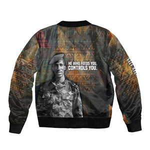 Thomas Sankara Bomber Jacket Burkina Faso Africa Self-Reliance Message and Military Portrait - African Pride
