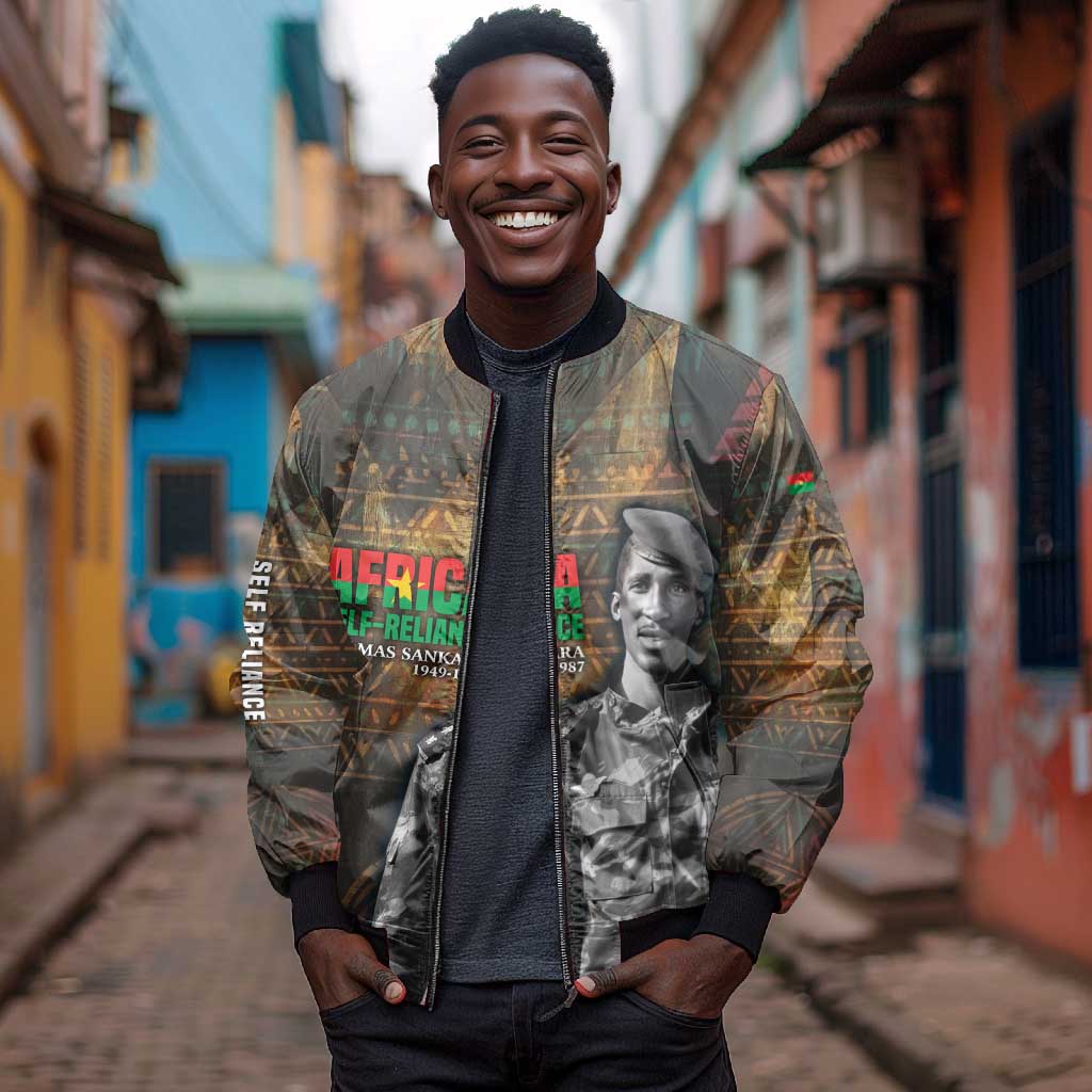 Thomas Sankara Bomber Jacket Burkina Faso Africa Self-Reliance Message and Military Portrait - African Pride
