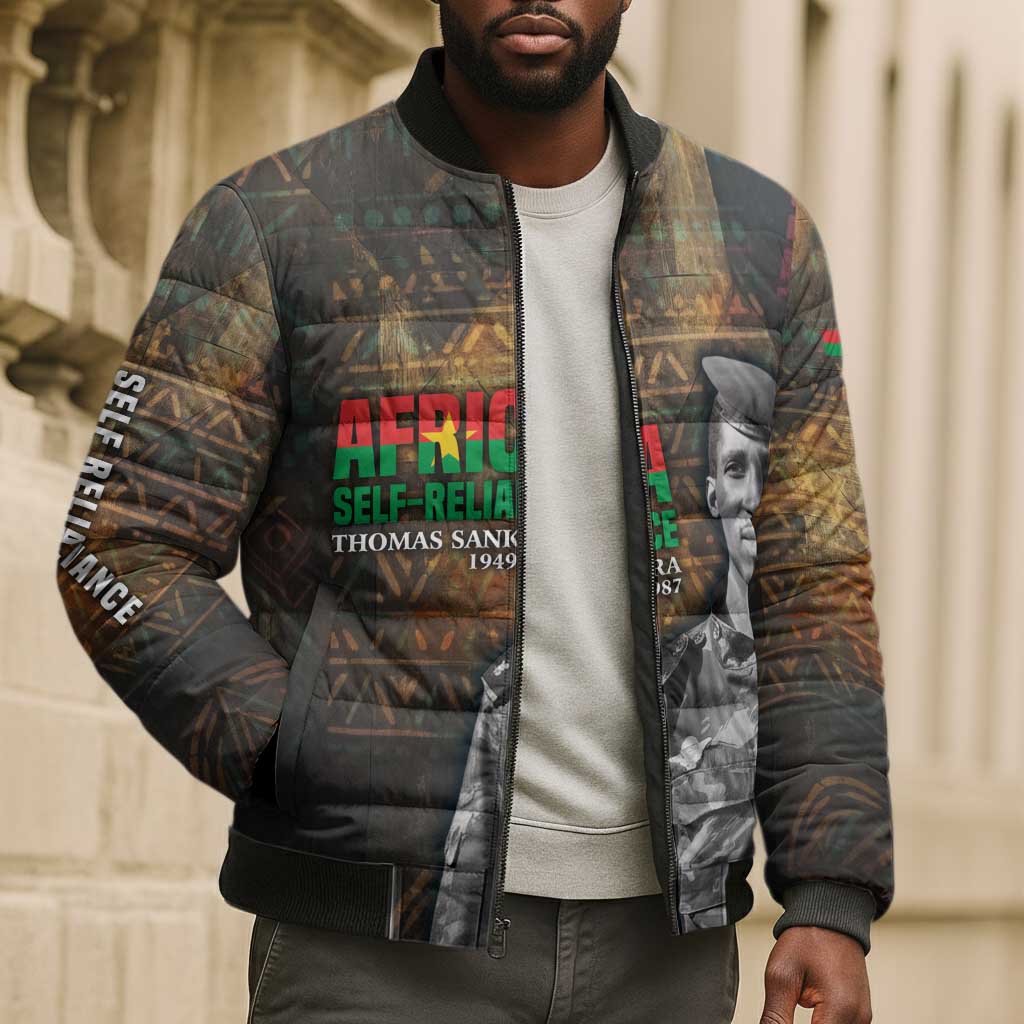 Thomas Sankara Bomber Puffer Jacket Burkina Faso Africa Self-Reliance Message and Military Portrait - African Pride